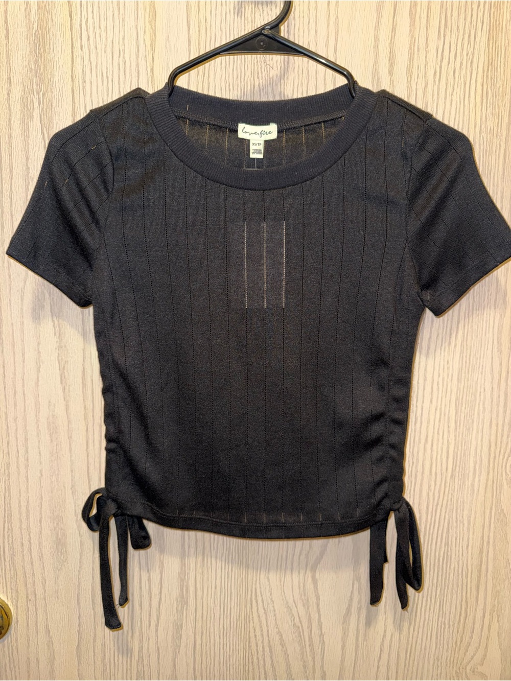 love, Fire Black Short-Sleeve Ribbed Side-Tie Top